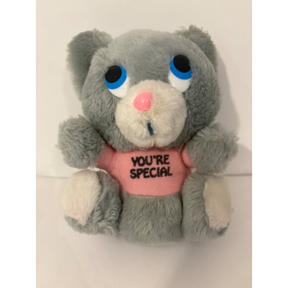 Vintage Grey Plush Bear With Pink "You're Special" Shirt 1983 Approx 7” tall - Picture 1 of 7